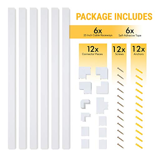 SimpleCord 150in Cord Hider Kit - 6-Pack 25in Cable Management for Wall-Mounted TV or Computer Cables - Paintable Wire Covers for Cords by Simple Cord (White) - Image 2