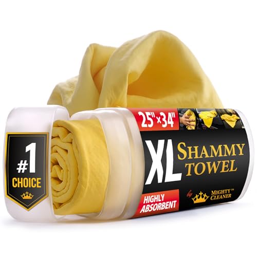 Mighty Cleaner منشفة شامي فاخرة XL للسيارة 34x25  منشفة شامي فائقة الامتصاص للسيارة  قماش شامي خالي من البقع والخدوش لتجفيف السيارة  منشفة تجفيف السيارة القابلة لإعادة الاستخدام - Image 1