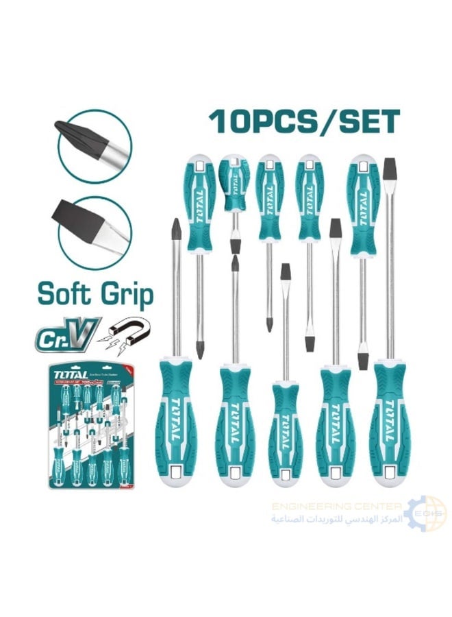 Total 10-Piece Screwdriver Set with Plastic Handle