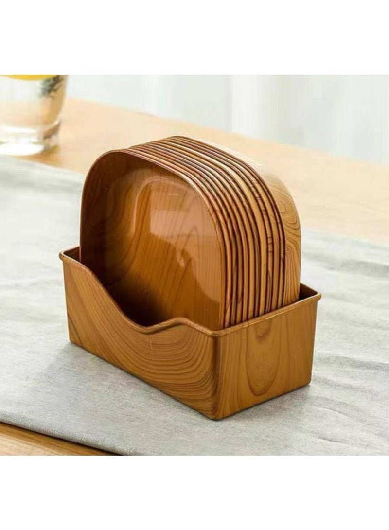 Wood Grain Square Snack Serving Plates Set with Holder – 6 Pcs Lightweight Serving Dishes - Image 4