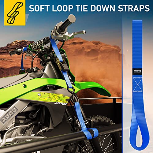 AUGO Soft Loop Tie Down Straps - 1,500 Load Capacity & 4,500 Lbs Breaking Strength - 6 Pack - Loops for Securing ATV, UTV, Motorcycles, Scooters, Dirt Bikes, Lawn & Garden Equipment - by AUGO - Image 5