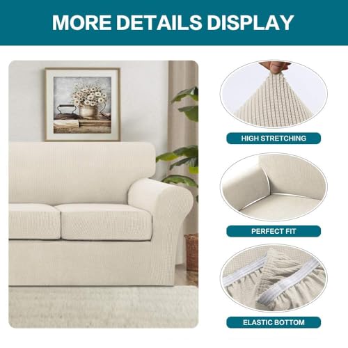 Turquoize 3 Piece Sofa Covers for 2 Cushion Couch Sofa Slipcover Soft Couch Cover for Dogs-Washable Sofa Furniture Covers with 2 Individual Cushion Covers (2 Cushion Sofa,Biscotti Beige) - Image 4
