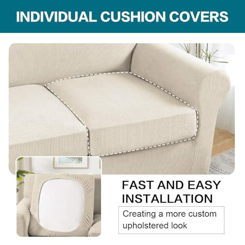 Turquoize 3 Piece Sofa Covers for 2 Cushion Couch Sofa Slipcover Soft Couch Cover for Dogs-Washable Sofa Furniture Covers with 2 Individual Cushion Covers (2 Cushion Sofa,Biscotti Beige) - Image 5