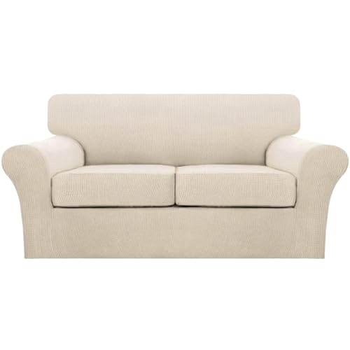 Turquoize 3 Piece Sofa Covers for 2 Cushion Couch Sofa Slipcover Soft Couch Cover for Dogs-Washable Sofa Furniture Covers with 2 Individual Cushion Covers (2 Cushion Sofa,Biscotti Beige) - Image 1