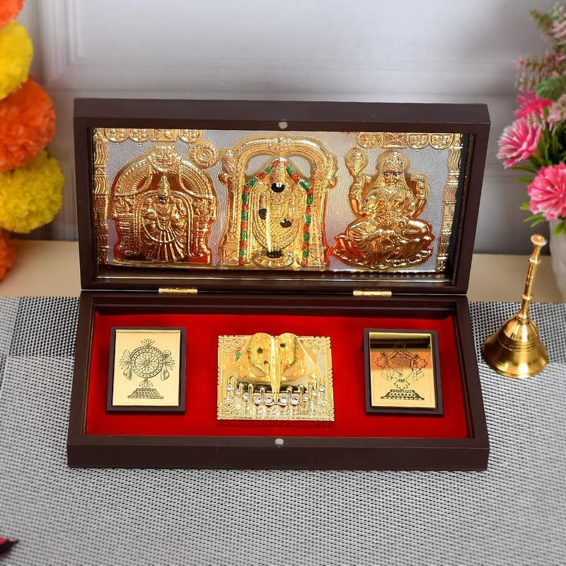 JAIPUR ACE Gold Plated Shree Venkatshwer Charan Paduka Yantra | Devotional Prayer Box| Momento with Natural Fragrance Decorative Showpiece Box | Diwali Gifting Charan Paduka - Image 1