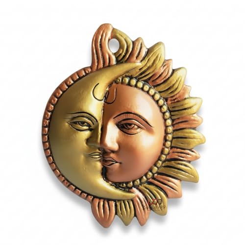 Salvus App SOLUTIONS Aluminium Wall Hanging Half Surya (Sun) and chandrama (Moon) face - 5x6 inch - Image 1