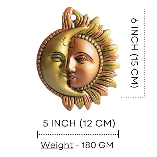 Salvus App SOLUTIONS Aluminium Wall Hanging Half Surya (Sun) and chandrama (Moon) face - 5x6 inch - Image 2