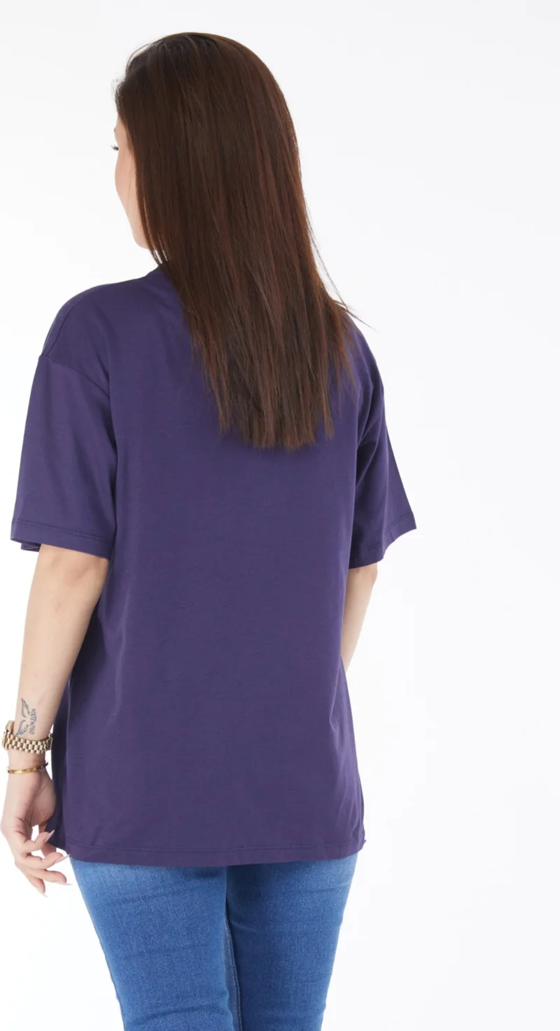 Tofisa 24644-NAVY BLUE Crew Neck Short Sleeve Printed T-Shirt