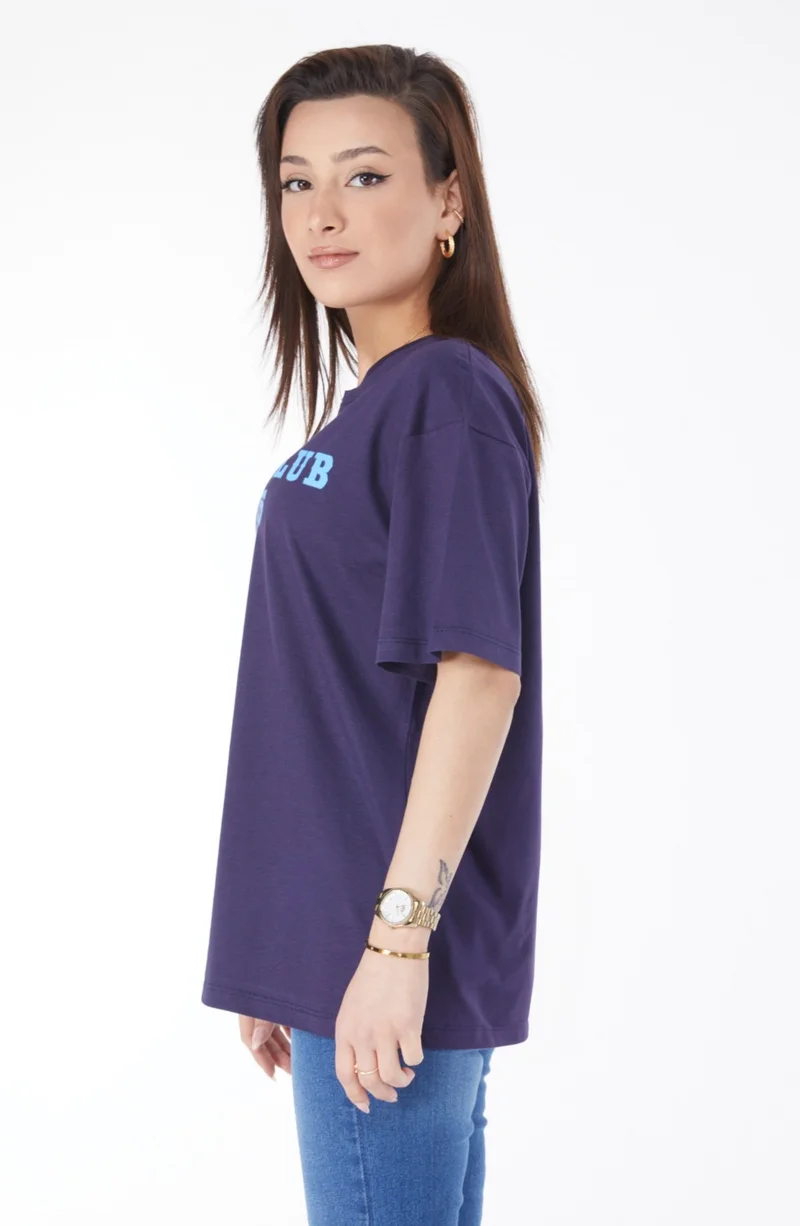 Tofisa 24644-NAVY BLUE Crew Neck Short Sleeve Printed T-Shirt