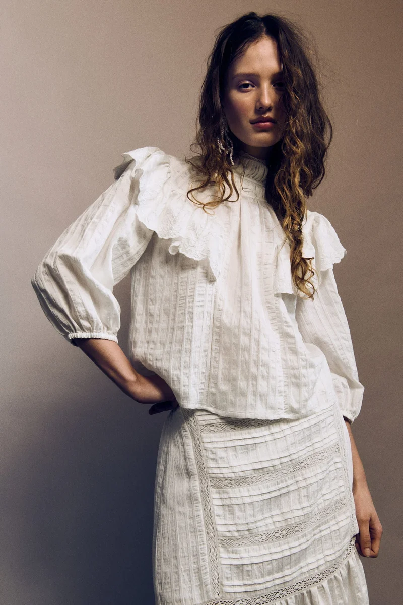 H&M  Flounce-trimmed blouse for Women | Best Price UAE