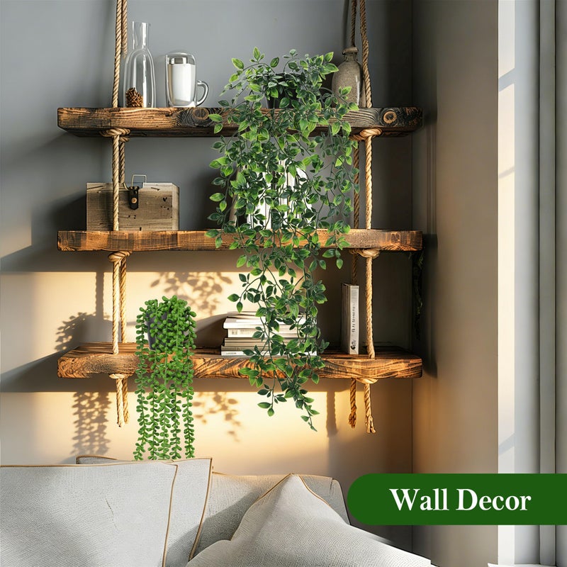 Der Rose 8Pcs Fake Plants Hanging Artificial Ivy Vine Faux Eucalyptus Hanging Plants for Home Boho Wall Shelf Indoor Outdoor Decor (Black Pots) - Image 4