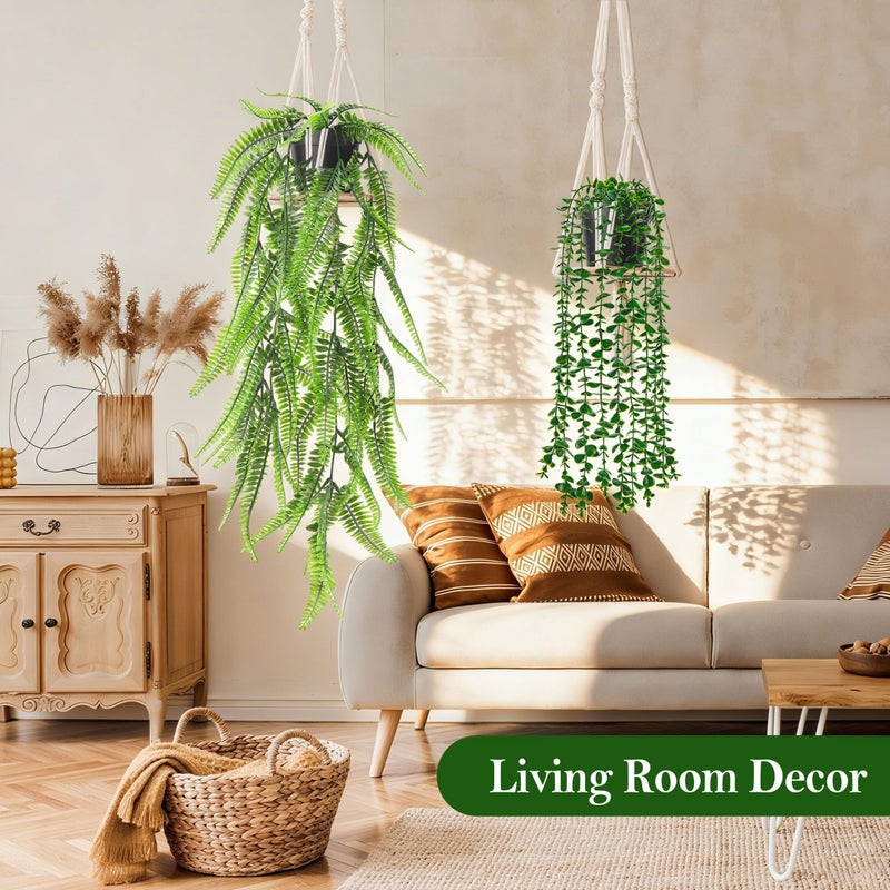 Der Rose 8Pcs Fake Plants Hanging Artificial Ivy Vine Faux Eucalyptus Hanging Plants for Home Boho Wall Shelf Indoor Outdoor Decor (Black Pots) - Image 5
