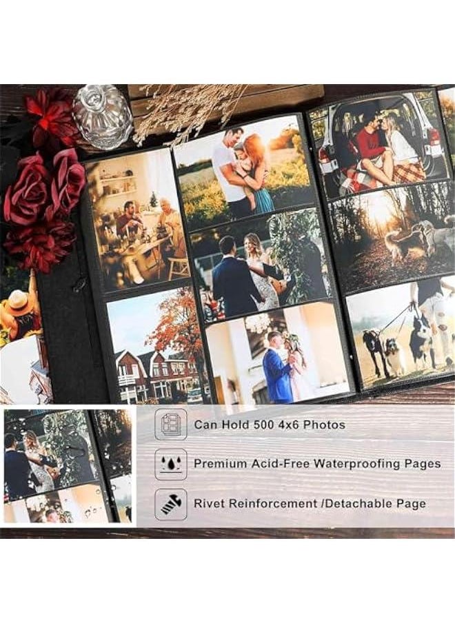 BWSJ - Large Photo Al Holds 500 4x6 Photos3 Horizontal and 2 Vertical Per ) Leatherette Paper Cover for Family Wedding Baby Vacation Blue) - Image 1