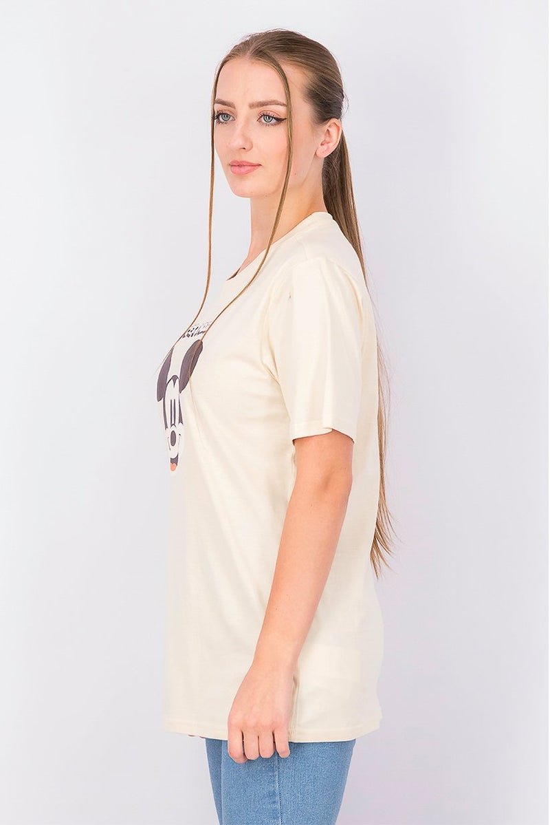 Disney Women Crew Neck Short Sleeve Graphic Print Top, Beige and Brown - Image 4