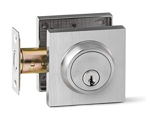 Berlin Modisch Single Cylinder Deadbolt Lock Slim Square for Front Door Modern Contemporary High Security Heavy Duty – Satin Nickel Finish - Image 2