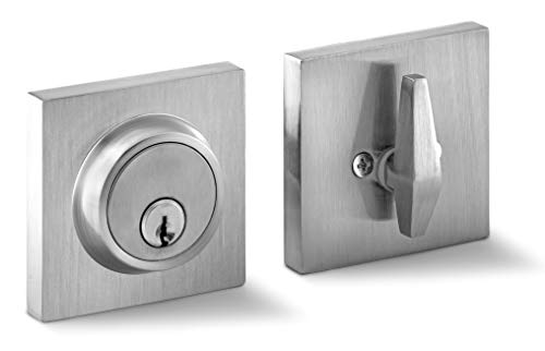 Berlin Modisch Single Cylinder Deadbolt Lock Slim Square for Front Door Modern Contemporary High Security Heavy Duty – Satin Nickel Finish - Image 1