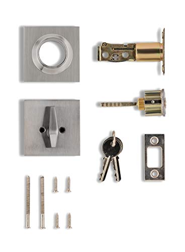 Berlin Modisch Single Cylinder Deadbolt Lock Slim Square for Front Door Modern Contemporary High Security Heavy Duty – Satin Nickel Finish - Image 5