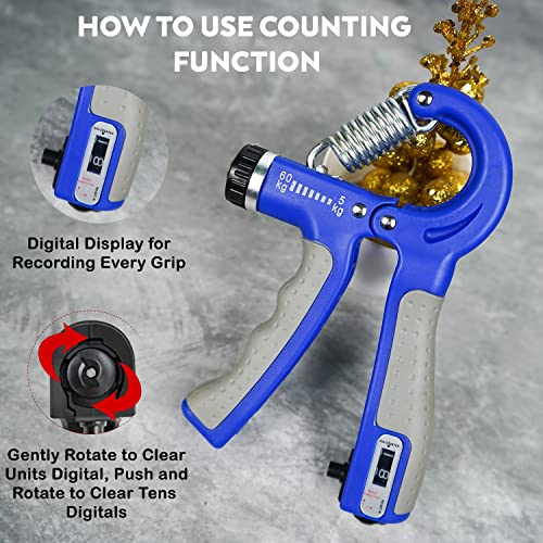 FirstFit Hand Grip Strength Trainer with Counter, Hand Grip Strengthener with Counter, Adjustable Resistance 5 to 60 kg, Non-Slip Gripper, Perfect for Athletes & Hand Exercising (Assorted Color) - Image 5