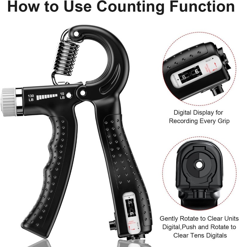 FirstFit Hand Grip Strength Trainer with Counter, Hand Grip Strengthener with Counter, Adjustable Resistance 5 to 60 kg, Non-Slip Gripper, Perfect for Athletes & Hand Exercising (Assorted Color) - Image 3