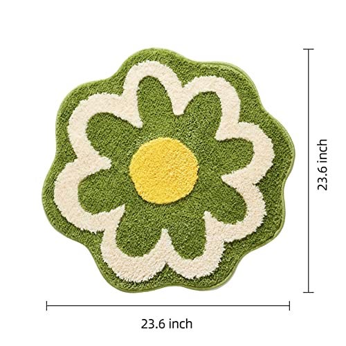 TRUEDAYS Green Flower Shaped Bath Rug, Non-Slip Water Absorbent Bathroom Mat, Super Cute Machine Washable Bathroom Rug, Small Round Floral Soft and Fluffy Bath Mat - Image 3