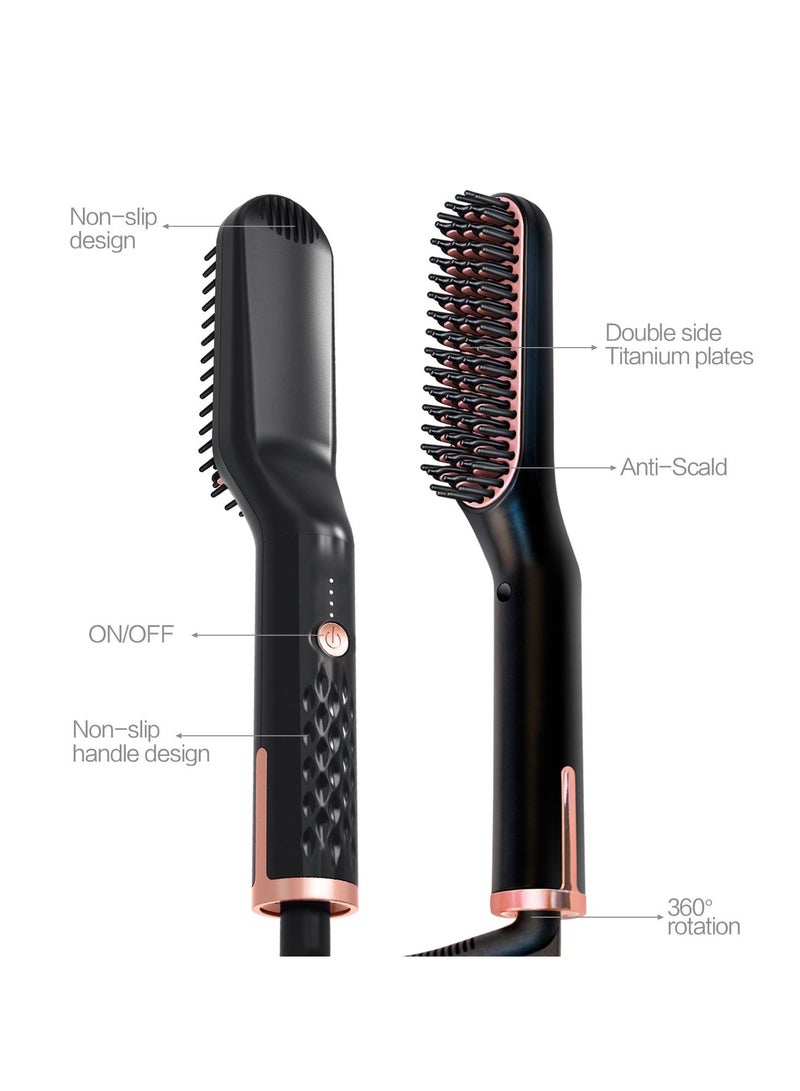 SYOSI Hair Straightener Brush Ionic Beard 30s Fast Heating Straightening for Women and Men Portable Electric Mens Comb Auto-Off Heated - Image 3