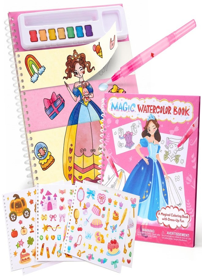 JoyCat Mix & Match Paint with Water Coloring Books, Watercolor & Sticker Activities - 150 Pcs Stickers for Kids Ages 3-8, Toddler Painting Sets Art & Craft Drawing Toy Gifts for Boys Girls (Princess) - Image 1