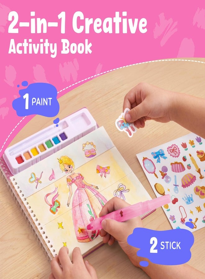 JoyCat Mix & Match Paint with Water Coloring Books, Watercolor & Sticker Activities - 150 Pcs Stickers for Kids Ages 3-8, Toddler Painting Sets Art & Craft Drawing Toy Gifts for Boys Girls (Princess) - Image 2