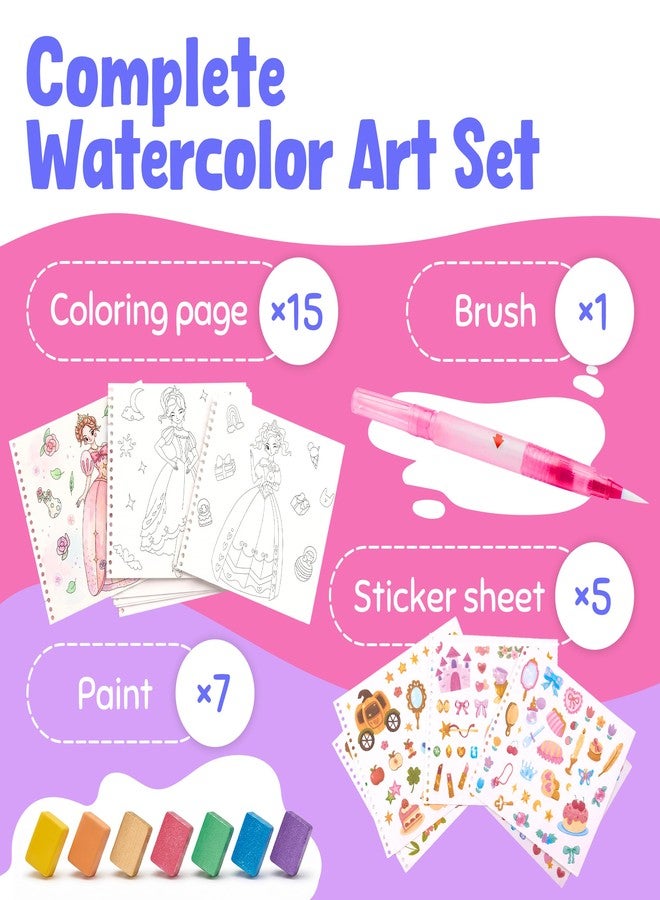 JoyCat Mix & Match Paint with Water Coloring Books, Watercolor & Sticker Activities - 150 Pcs Stickers for Kids Ages 3-8, Toddler Painting Sets Art & Craft Drawing Toy Gifts for Boys Girls (Princess) - Image 4