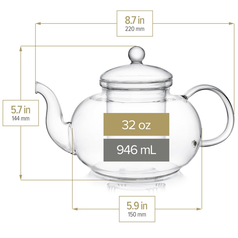 Teabloom Blossoms Glass Teapot â€“ Stovetop and Microwave Safe Borosilicate Glass Teapot with Removable Loose Tea Glass Infuser (32 Oz) - Tea Purist's Choice - Image 4