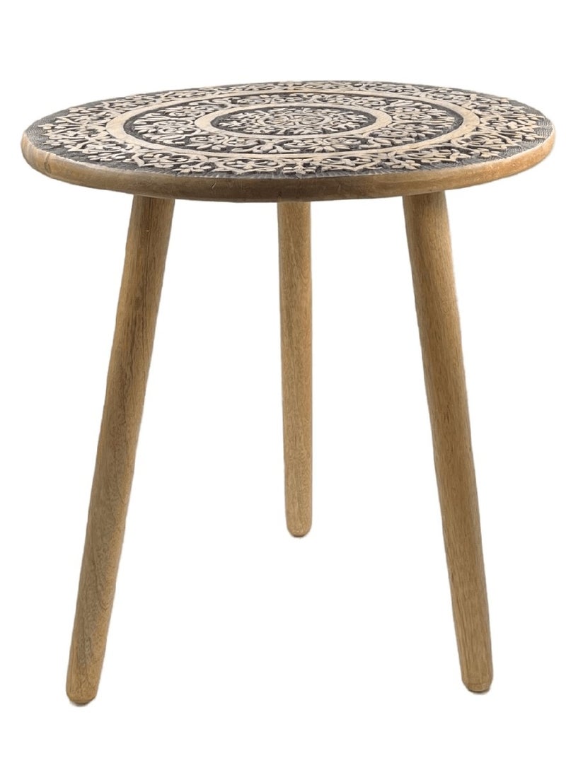Souq DESIGNS Wooden Side Accent Table Rustic Finish Round Bamboo Coffee Table for Bedside, Bedroom, Living Room, Decorative End Table Small Circular Black Wood Tables Night Stand  - Image 5