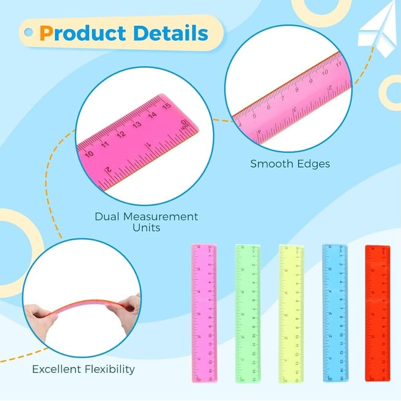 100 Pack 6 Inch Clear Plastic Ruler with Inch and Centimeter Scales for Students Office Home - Image 5