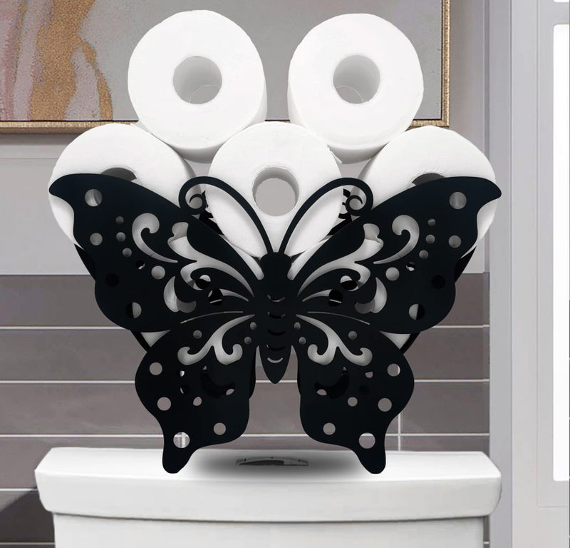 Euiroet Butterfly Black Toilet Tissue HolderAnimal Paper HoldersDecorative Metal Paper HolderFunny Toilet Paper Storage for BathroomsFreeStanding Metal Toilet Paper Organizer Hold Extra 8 Rolls