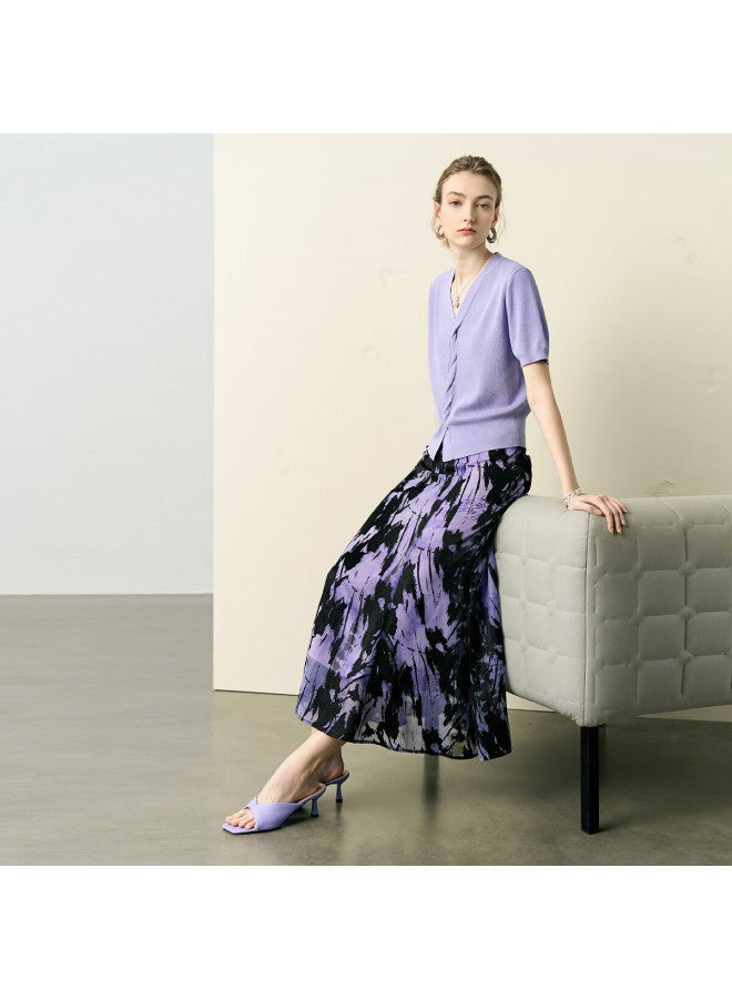 Yanyee Versatile Slimming A-line Skirt For Women, 2025 Early Spring Elegant Office Skirt, Mid-length Half Skirt, Pink Floral Pattern, Size L - Image 1