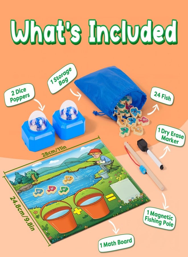 SkilLify Magnetic Fishing Math Game for Kids 3-5, Montessori Counting Toy with Dice Poppers, Preschool Math Manipulatives Board Game, Addition and Subtraction Dice Game for Homeschool Classroom - Image 3