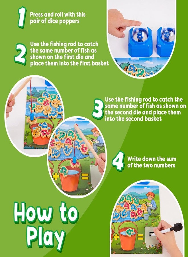 SkilLify Magnetic Fishing Math Game for Kids 3-5, Montessori Counting Toy with Dice Poppers, Preschool Math Manipulatives Board Game, Addition and Subtraction Dice Game for Homeschool Classroom - Image 4