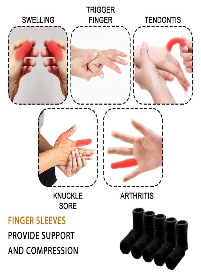 Feora9X 10 Pcs. Finger Sleeve Protector Adjustable Pain Relief Thumb Brace Support Elastic Compression Protector For Relieving Pain, Arthritis, Trigger Finger, Playing Sports Black), One Size - Image 3
