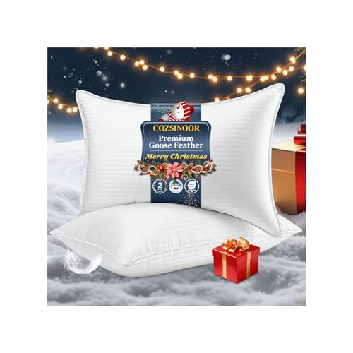 COZSINOOR Goose Down Feather Pillows Queen Size Hotel Bed Pillow for Sleeping Set of 2 Soft 600 TC Cotton Cover Fluffy Support Surround Fill Down Alternative for Back Stomach Side Sleepers - Image 1