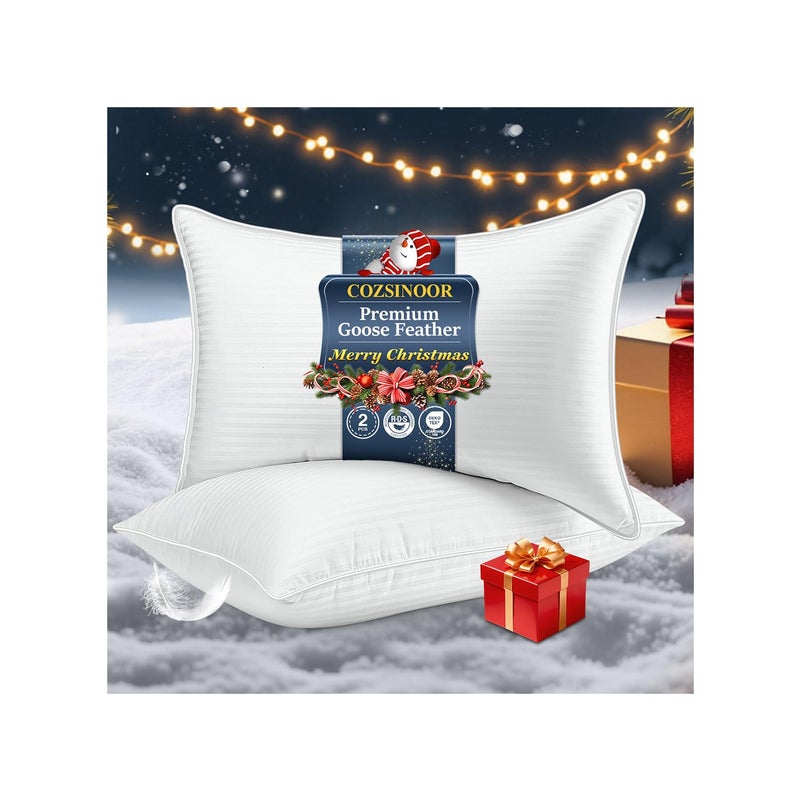 COZSINOOR Goose Down Feather Pillows Queen Size Hotel Bed Pillow for Sleeping Set of 2 Soft 600 TC Cotton Cover Fluffy Support Surround Fill Down Alternative for Back Stomach Side Sleepers - Image 2