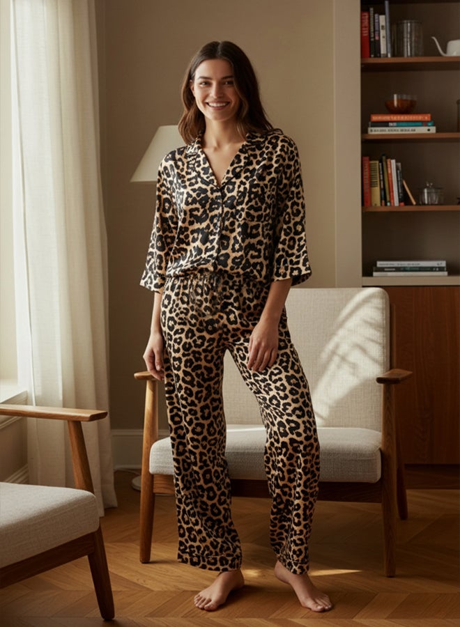 trendyol Multicolored Leopard Patterned Viscose Woven Pajama Set - Image 1