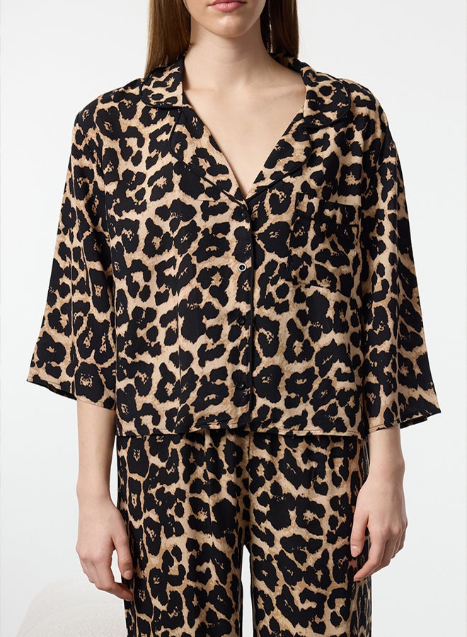 trendyol Multicolored Leopard Patterned Viscose Woven Pajama Set - Image 4