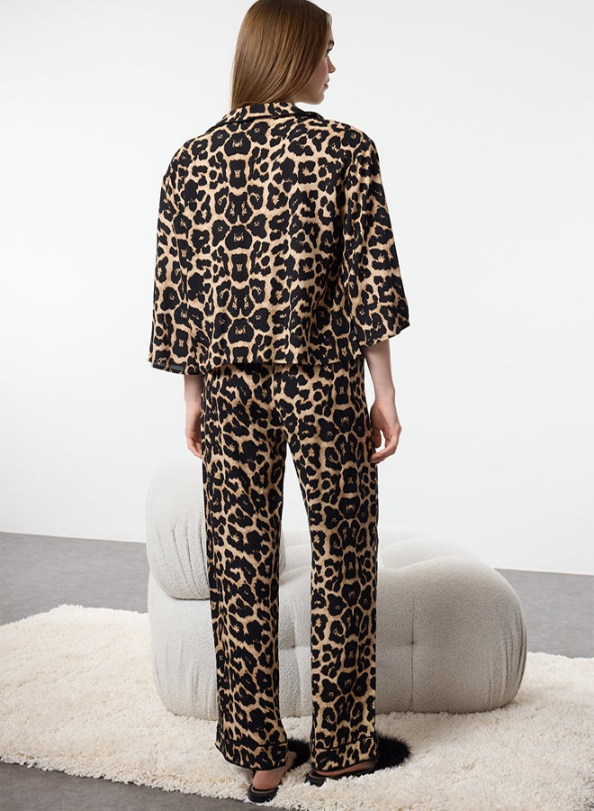 trendyol Multicolored Leopard Patterned Viscose Woven Pajama Set - Image 5