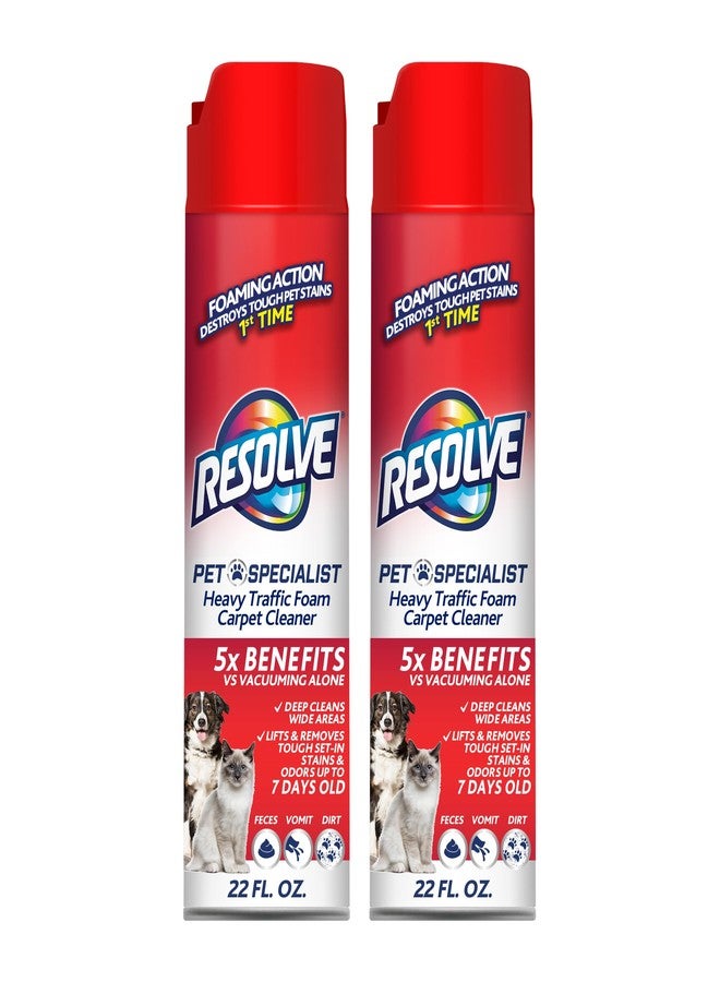 Resolve Pet Specialist Heavy Traffic Foam, Carpet Cleaner, Pet Stain And Odor Remover, Carpet Cleaner Solution, 2 Pack Of 22oz - Image 1