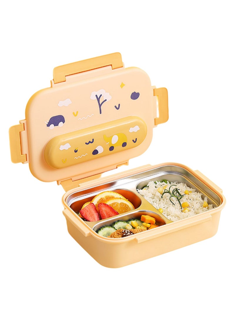 316 Stainless Steel Insulated Lunch Box Student Cute Compartment Lunch Box Office Worker Portable Lunch Box (Three Grid Yellow)  - Image 1