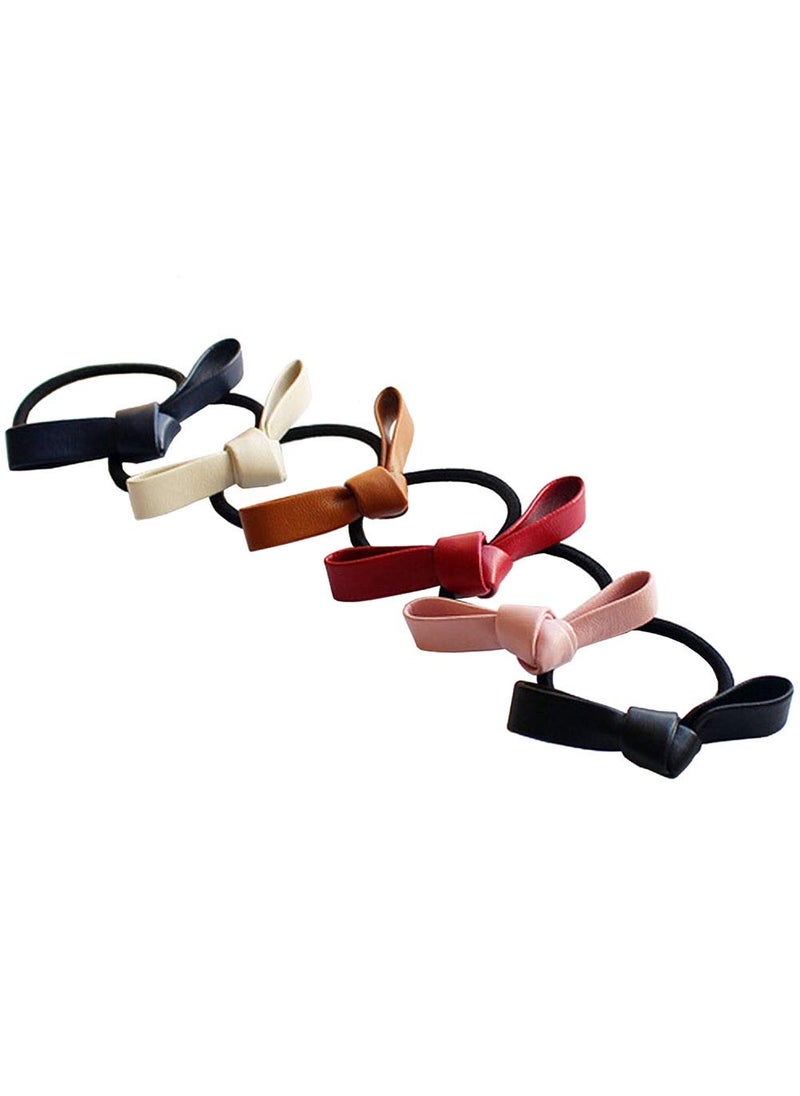 Teensery 12 Pcs Small Knotted Bow Hair Ties PU Leather Elastic Hair Bands Simple Hair Ropes Ponytail Holder Hair Accessories for Women Girls Kids Teens 