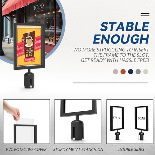 Estleys 4 Pcs Stanchion Sign Holder 8.3 x 11.7, Portrait Post Top Stand Poster Display, Double Sided Sign Frame with Cover for Crowd Control Queue Barrier Sentry Stanchions Black Iron - Image 5