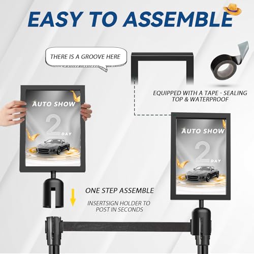 Estleys 4 Pcs Stanchion Sign Holder 8.3 x 11.7, Portrait Post Top Stand Poster Display, Double Sided Sign Frame with Cover for Crowd Control Queue Barrier Sentry Stanchions Black Iron - Image 3