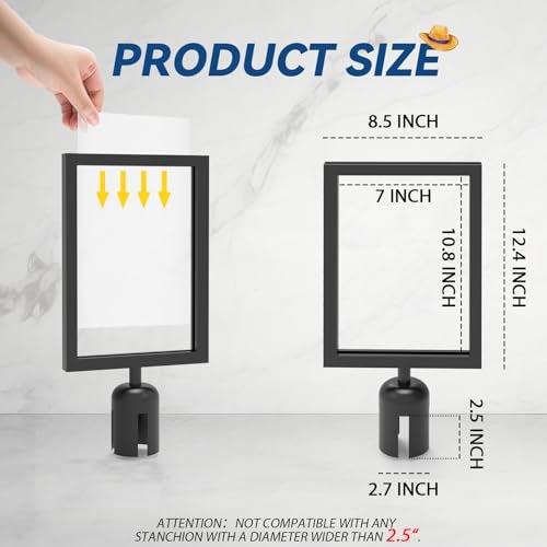 Estleys 4 Pcs Stanchion Sign Holder 8.3 x 11.7, Portrait Post Top Stand Poster Display, Double Sided Sign Frame with Cover for Crowd Control Queue Barrier Sentry Stanchions Black Iron - Image 4