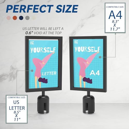 Estleys 4 Pcs Stanchion Sign Holder 8.3 x 11.7, Portrait Post Top Stand Poster Display, Double Sided Sign Frame with Cover for Crowd Control Queue Barrier Sentry Stanchions Black Iron - Image 2