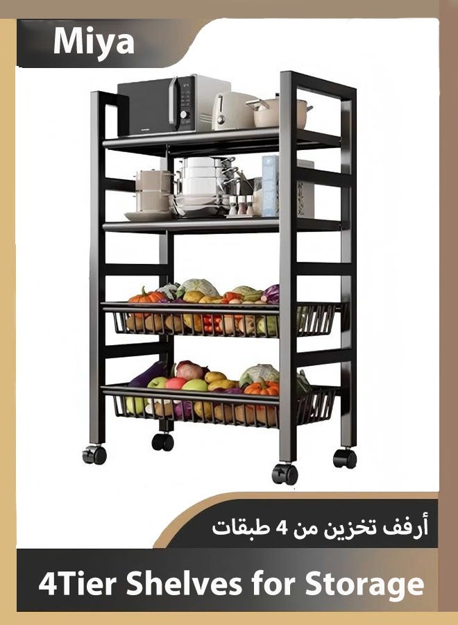 Miya 4 Tier Shelves for Storage,Storage Shelves on Wheels, Heavy Duty Standing Shelf Units, Storage Baskets Shelves for Small Spaces, With 4 Hooks, Storage Rack for Garage, Kitchen - Image 1