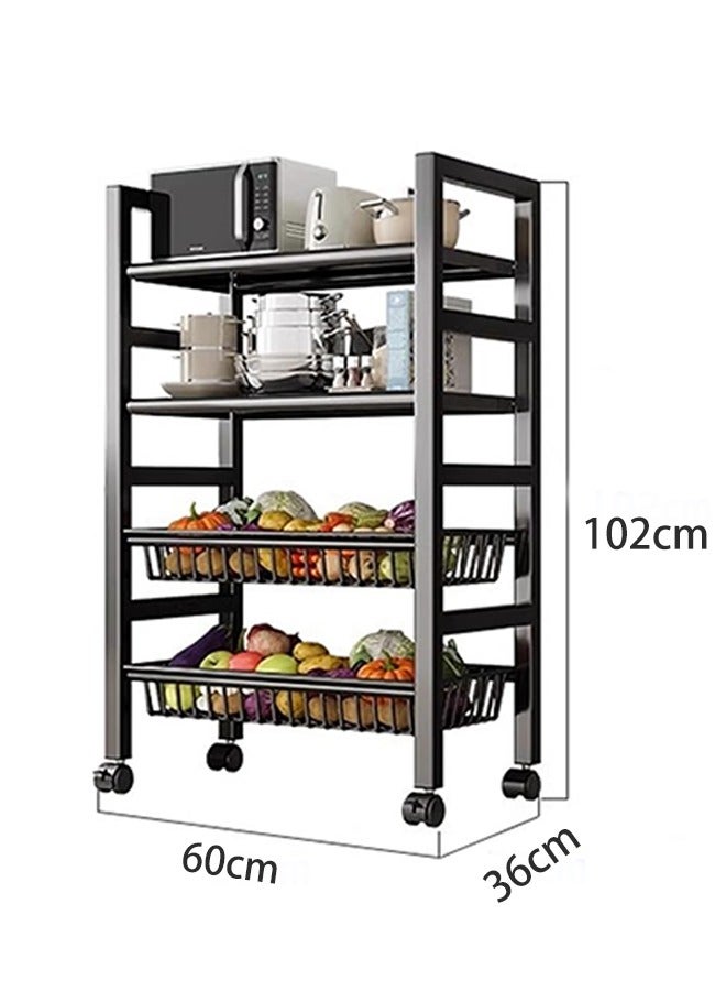 Miya 4 Tier Shelves for Storage,Storage Shelves on Wheels, Heavy Duty Standing Shelf Units, Storage Baskets Shelves for Small Spaces, With 4 Hooks, Storage Rack for Garage, Kitchen - Image 2